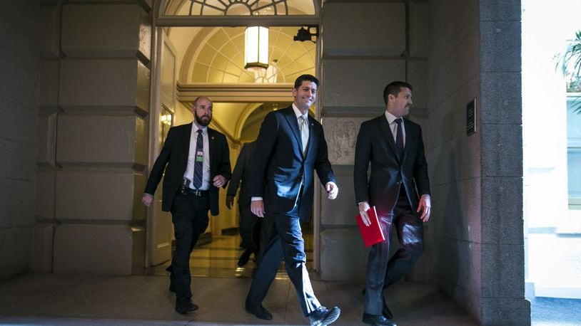 House Speaker Paul Ryan (R-Wis.) arrives before a meeting with President Donald Trump and House Republicans on Capitol Hill, in Washington, Nov. 16, 2017. The House is poised to vote on its version of a $1.5 trillion tax cut Thursday. Ahead of the vote, Trump is visiting the Capitol to rally the lawmakers behind the legislation. (Al Drago/The New York Times)