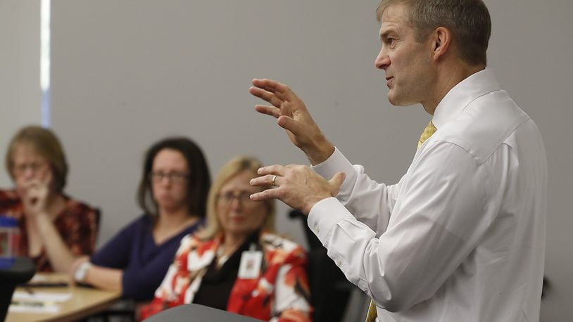 Rep. Jim Jordan, R-Urbana, speaking here to a group of business leaders in Urbana, founded the House Freedom Caucus, a group of conservative lawmakers that at times has been able to influence legislation in Congress. BILL LACKEY/STAFF