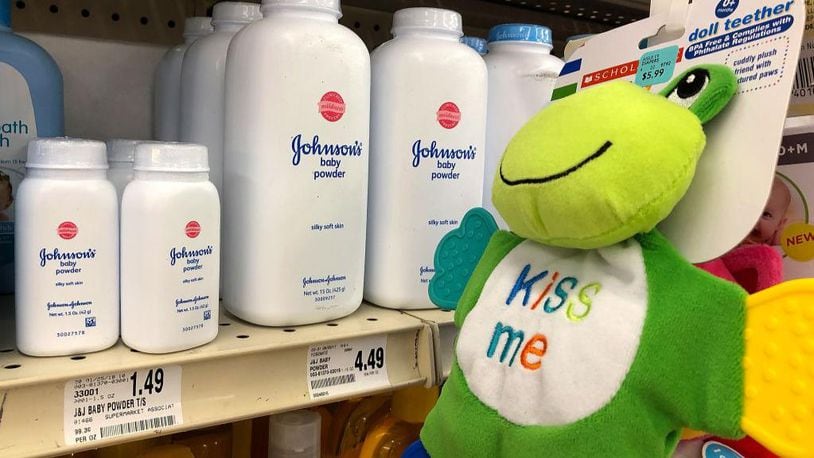 SAN FRANCISCO, CA - JULY 13:  Containers of Johnson's baby powder made by Johnson and Johnson are displayed on a shelf on July 13, 2018 in San Francisco, California. A Missouri jury has ordered pharmaceutical company Johnson and Johnson to pay $4.69 billion in damages to 22 women who claim that they got ovarian cancer from Johnson's baby powder.  (Photo by Justin Sullivan/Getty Images)