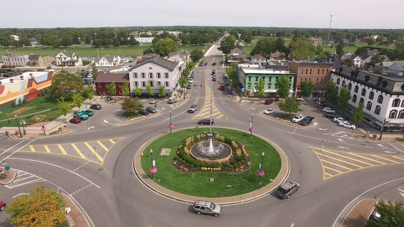 Troy downtown looking toward the traffic circle and North Market Street. TY GREENLEES / STAFF