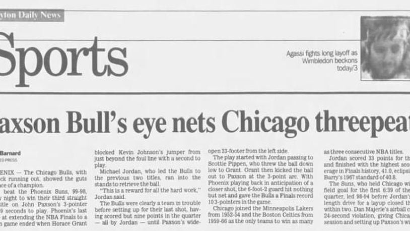 June 21, 1993, sports front page of Dayton Daily News.