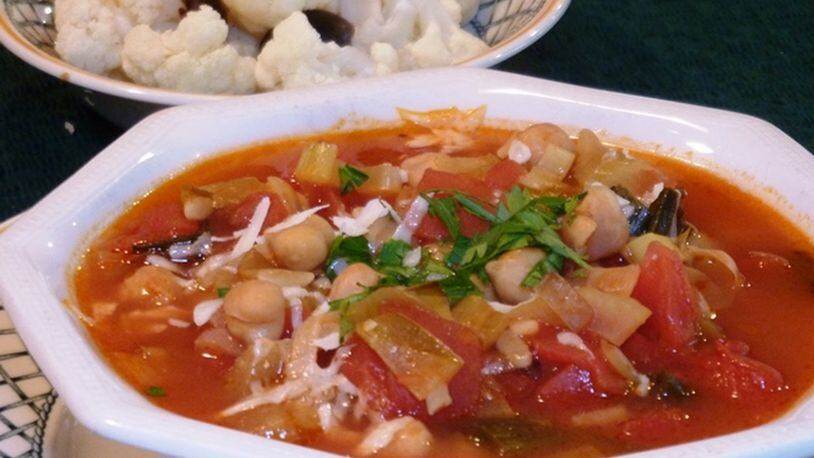 Chickpeas and orzo make this a hearty soup and a meal in itself. (Linda Gassenheimer/TNS)