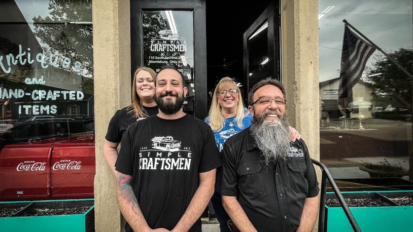 From left, Jessica Popejoy, Jeff Popejoy, Kathy Stanze and Darren Stanze all own the Simple Craftsmen a store in Miamisburg that builds and restores furniture. JIM NOELKER/STAFF