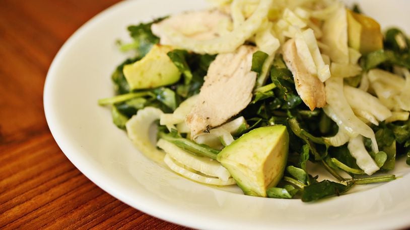 The combination of fennel and watercress make for a refreshing entree salad in this Watercress, Arugula Fennel Salad with Grilled Chicken recipe. (Juli Leonard/Raleigh News & Observer/TNS)