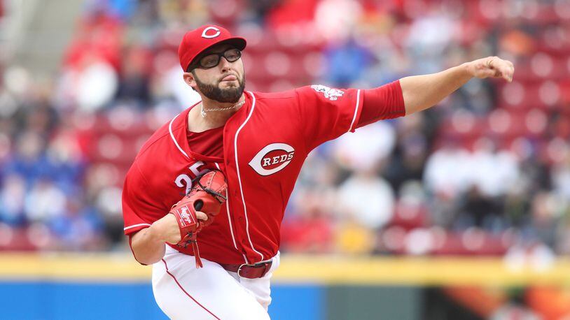 Reds starter Cody Reed pitches against the Cubs on Saturday, April 22, 2017, at Great American Ball Park in Cincinnati. David Jablonski/Staff