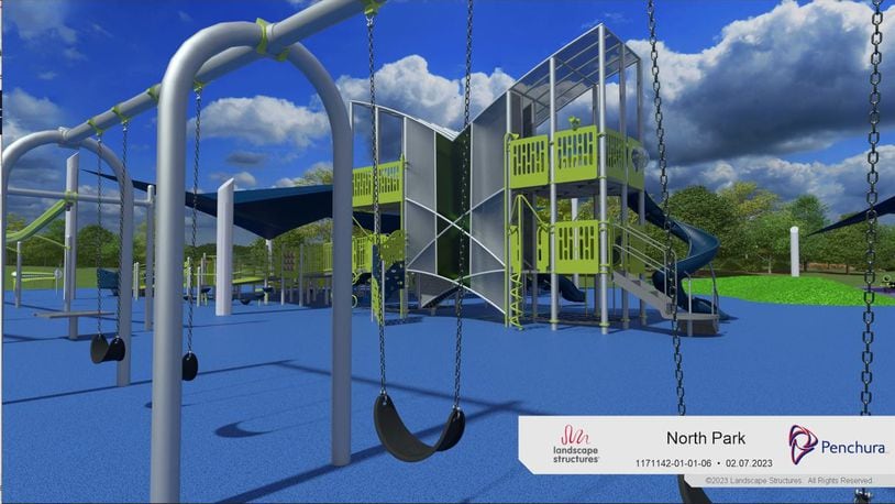 This is an artist's rendition of what newly upgraded playground equipment might look like at North Park later this year. Springboro officials are planning to utilize ARPA funding to make the improvements at the park for the all-accessible equipment to replace the 25-year-old equipment currently there. CONTRIBUTED/CITY OF SPRINGBORO