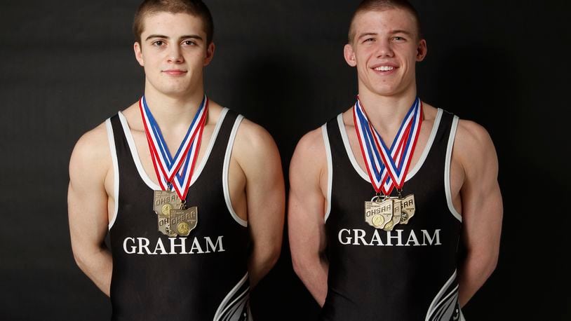 Isaac and Bo Jordan, Graham High School, state champions, All-Area wrestling team and Springfield News-Sun Players of the Year. Staff Photo by Barbara J. Perenic