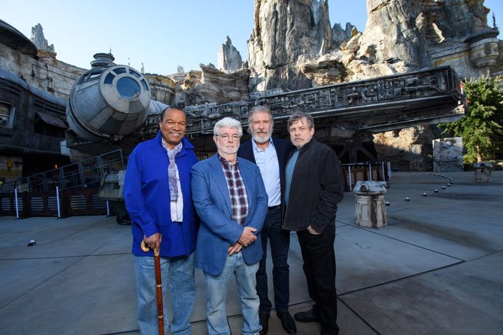 Photo: Disneyland’s Star Wars Galaxy’s Edge dedicated by Mark Hamill, Billy Dee Wiliams