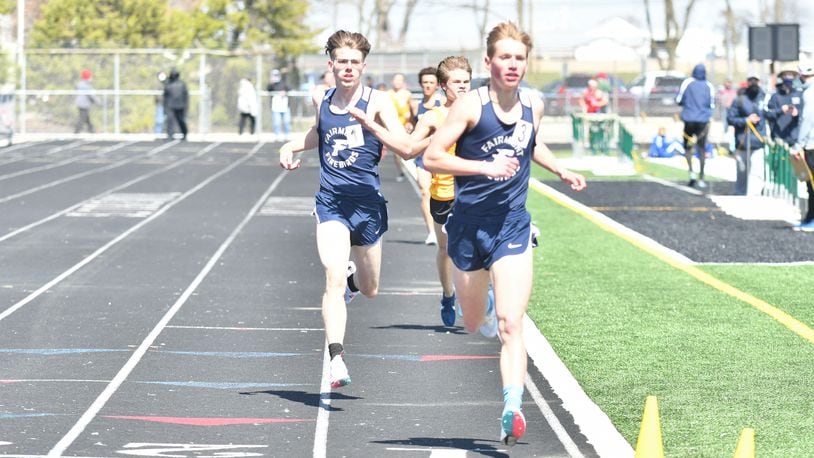 Fairmont's Benjamin Blaumeiser (front) and Dillon Wooten finished 1-2 in both the 800- and 1,600-meter runs on Saturday in the Jack Lintz Invitational at Northmont. Greg Billing/CONTRIBUTED