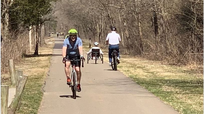 Cyclists and runners are seen on the Little Miami Bike Trail. Preliminary work for a project to construct a 1.7-mile shared use path along Clear Creek near the city of Franklin in Warren County is scheduled to begin next week. ED RICHTER/STAFF