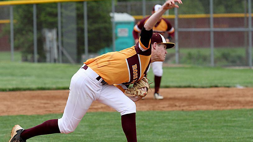 Ross pitcher Thomas House delivers a pitch to Eaton during their Division II sectional game at Ross on May 11. CONTRIBUTED PHOTO BY E.L. HUBBARD