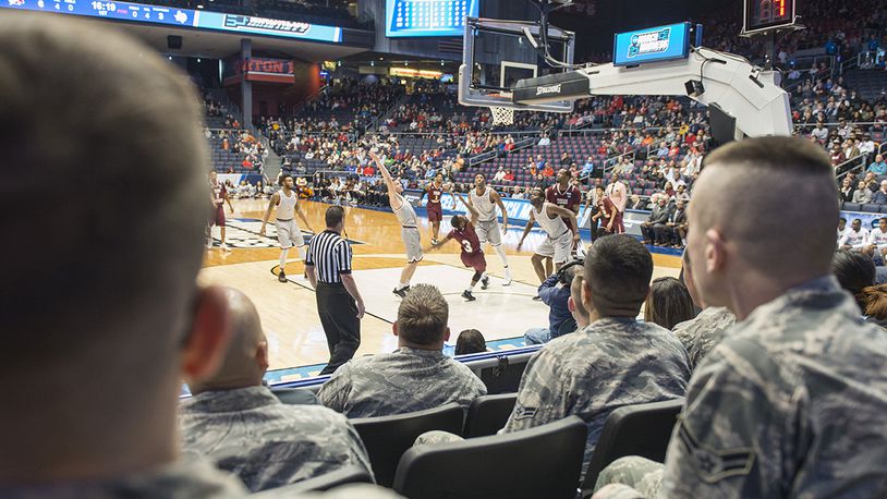 The Big Hoopla raises money to give away tickets to military personnel with Wright-Patterson Air Force Base and the Springfield Air National Guard base to attend the NCAA two-day opener at the University of Dayton Arena.