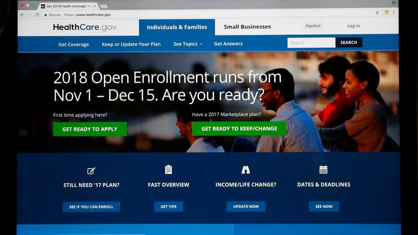 The Healthcare.gov website is seen on a computer screen Wednesday, Oct. 18, 2017, in Washington. The government says more than 600,000 people signed up for Affordable Care Act coverage in the first week of open enrollment season, and nearly 8 in 10 of those were current customers renewing their coverage.