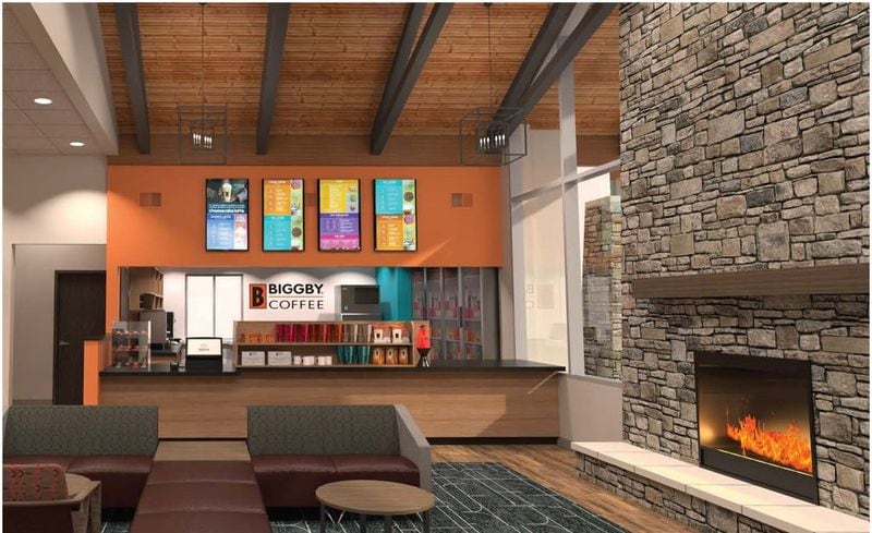 This is an artist's rendering of the interior of BIGGBY COFFEE that will open in late January in Springboro. CONTRIBUTED