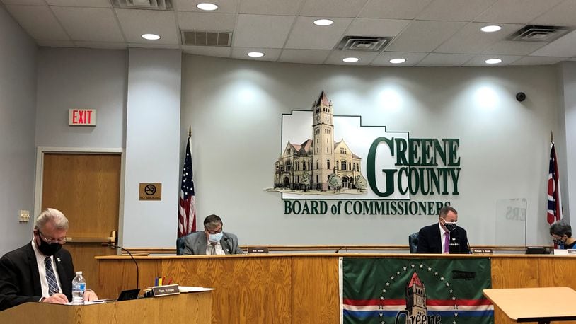 Greene County commissioners in their chambers. From left to right: Tom Koogler, Bob Glaser and Dick Gould. STAFF/BONNIE MEIBERS