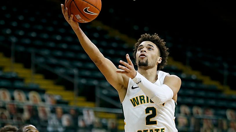 Wright State guard Tanner Holden adds two against Youngstown State during a Horizon League game at the Nutter Center in Fairborn Jan. 9, 2021. Wright State won 93-55. Contributed photo by E.L. Hubbard