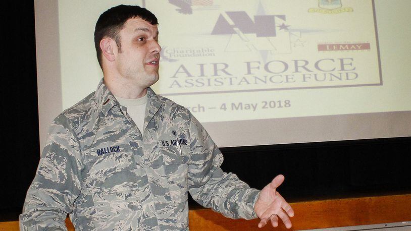 2nd Lt. Thatcher Hallock, emergency room nurse with the 88th Medical Group, and the AFAF campaign lead project officer officially kicked off the 2018 Air Force Assistance Fund annual drive during a breakfast event March 26, 2018, at the USO bldg. on Area A, Wright-Patterson Air Force Base, Ohio. Contributions to the AFAF provide critical support to fellow Airmen and their families. This year’s campaign runs through May 4, 2018. (U.S. Air Force photo / Jim Varhegyi)