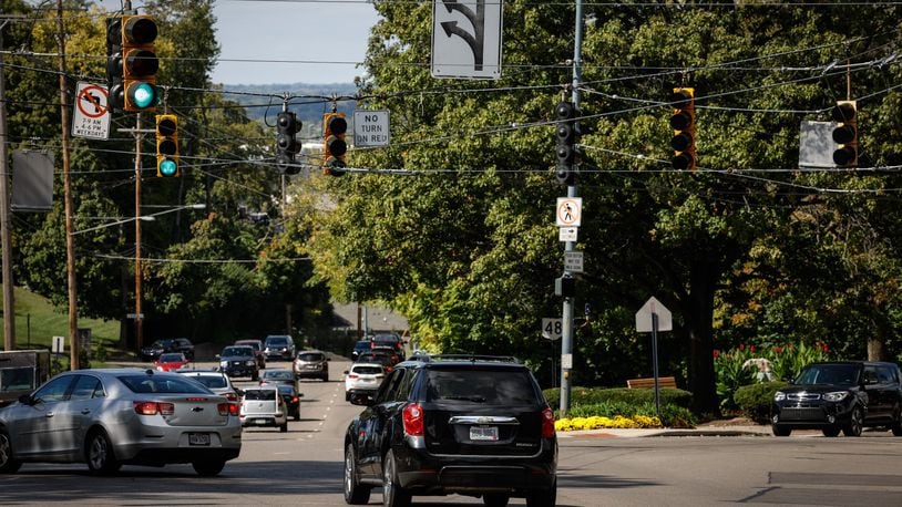 A roundabout is being examined for the six-spoke intersection involving Oakwood Ave.. Thruston Blvd. and Far Hills Ave. The intersection is just south of Dayton on Ohio 48 as you climb the hill to Oakwood. JIM NOELKER/STAFF