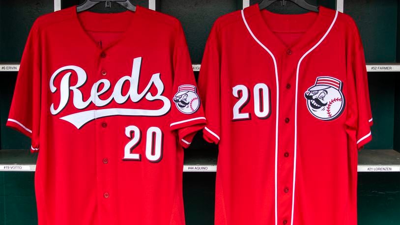 The Reds unveiled a new alternative game jersey (left) and spring training jersey for 2020. Photo courtesy of Reds