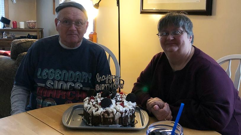 Larry Taylor (left) celebrates a joint birthday with his wife Teresa in March of 2019. CONTRIBUTED