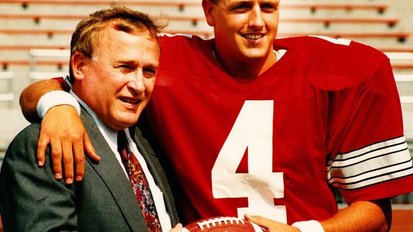 Herbstreit's father, Jim, was an Ohio State player and captain (seen here with Herbstreit in 1992). He later served as an assistant coach to Woody Hayes at Ohio State and Bo Schembechler at Miami University.