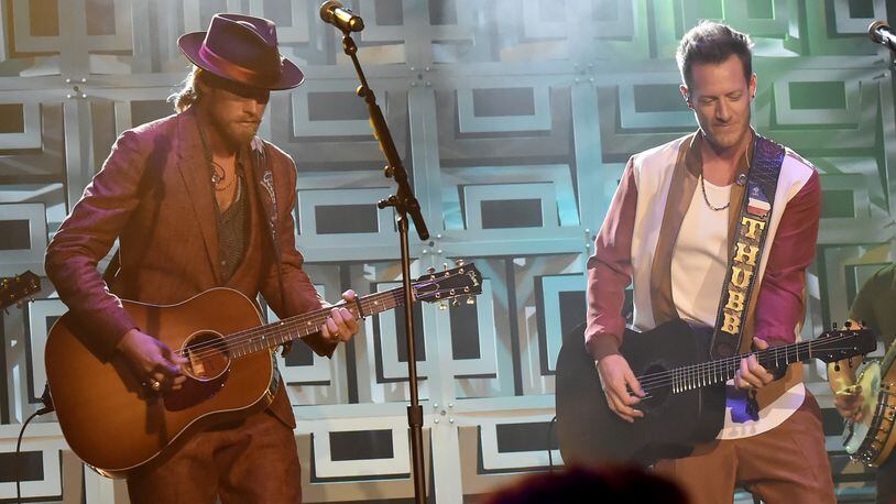 NASHVILLE, TN - JUNE 03:  Brian Kelley and Tyler Hubbard of Florida Georgia Line perform onstage at the Innovation In Music Awards on June 3, 2018 in Nashville, Tennessee.  (Photo by Rick Diamond/Getty Images for Innovation In Music Awards)