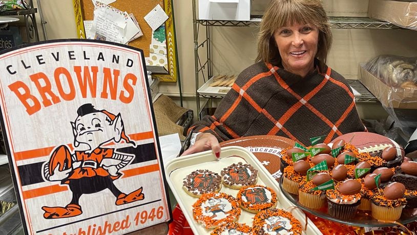 As the Cleveland Browns head to the NFL playoffs to face the Houston Texans at 4:30 p.m. Saturday, Ashley’s Pastry Shop in Oakwood is making special treats for fans. NATALIE JONES/STAFF