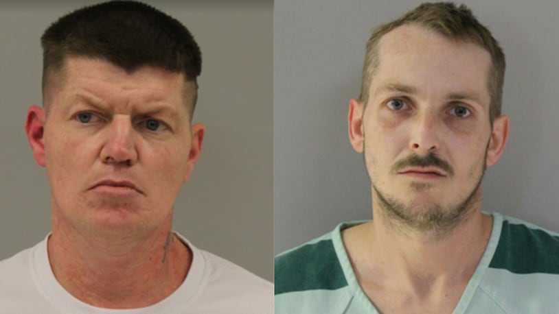 Christopher Russell, left, and Steven Seckman are facing drug and petty theft charges after they were arrested in Preble County on Feb. 10, 2022. Photo courtesy the Preble County Sheriff's Office.