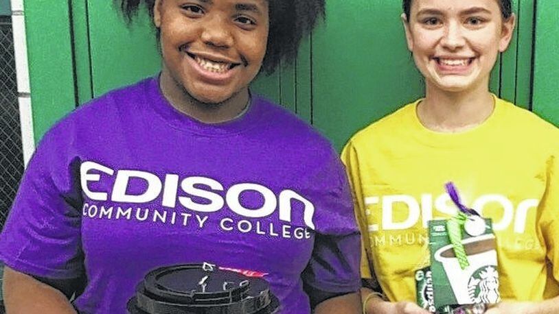 Amara Nwanaro (left) won second place and Emma Plummer won Honorable Mention at the “We Are IT” conference at Edison State. CONTRIBUTED