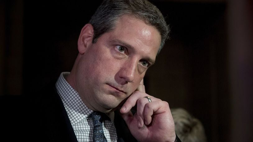 Rep. Tim Ryan, D-Ohio, pauses while speaking to members of the media following the House Democratic Caucus elections on Capitol Hill in Washington, Wednesday, Nov. 30, 2016, for House leadership positions. Ryan challenged House Minority Leader Nancy Pelosi of Calif., but lost, 134-63. (AP Photo/Andrew Harnik)