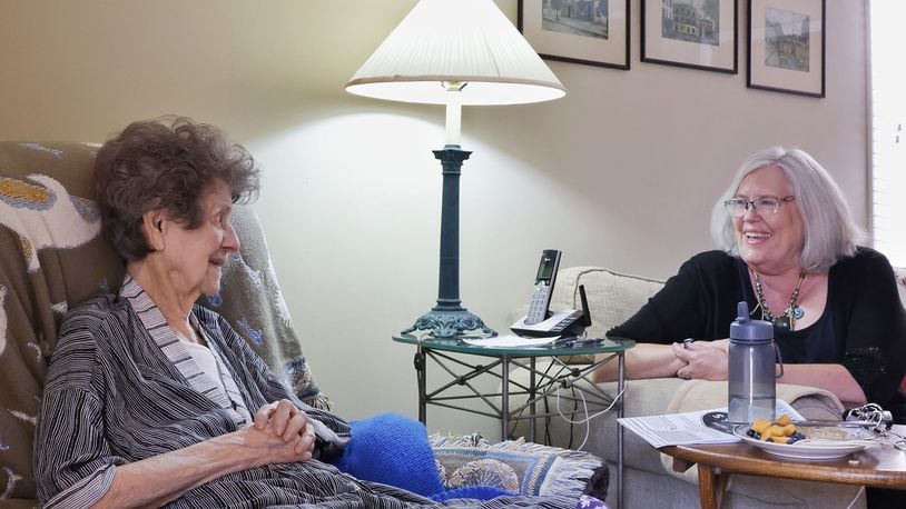 Lori Clements, a social worker with Hospice Care of Middletown, visits with client Alma Proffitt Thursday, June 8, 2023. Hospice Care of Middletown was recently ranked number 1 Hospice in Ohio. NICK GRAHAM/STAFF