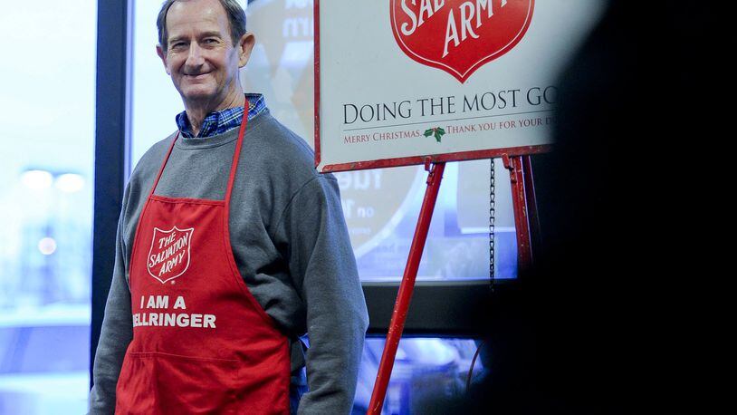Larry Garrett from The Salvation Army Middletown Corps rings a bell Dec. 1 at the collection bucket for the Salvation Army’s Red Kettle Campaign at the Kroger store on Yankee Road in Liberty Twp. NICK GRAHAM/STAFF