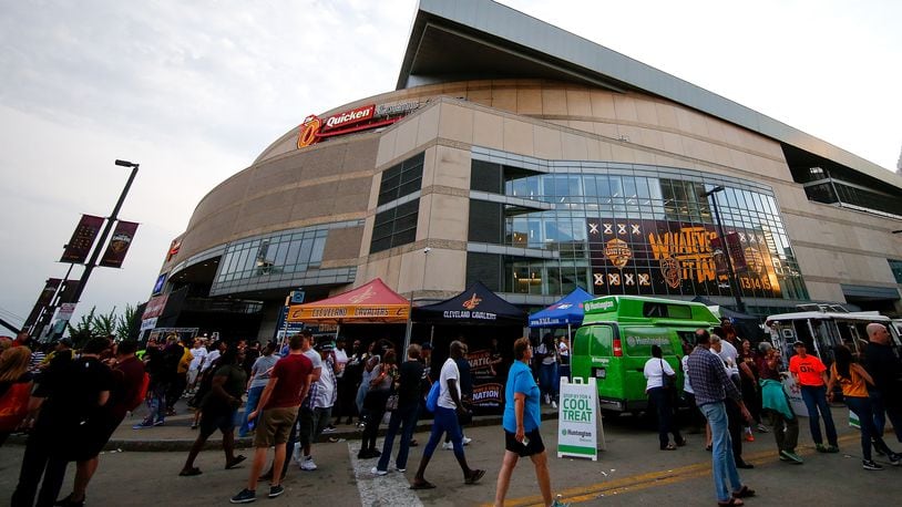 CLEVELAND, OH - JUNE 08:  A general view of the outside of Quicken Loans Arena prior to Game Four of the 2018 NBA Finals between the Cleveland Cavaliers and the Golden State Warriors at on June 8, 2018 in Cleveland, Ohio. NOTE TO USER: User expressly acknowledges and agrees that, by downloading and or using this photograph, User is consenting to the terms and conditions of the Getty Images License Agreement.  (Photo by Justin K. Aller/Getty Images)