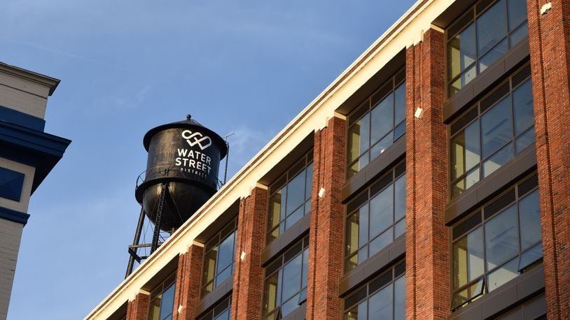 The water tower on the rooftop of the Delco, which is the former Mendelsons liquidation outlet near Day Air Ballpark in downtown Dayton. That northeastern part of downtown has been renamed the Water Street District. CORNELIUS FROLIK / STAFF
