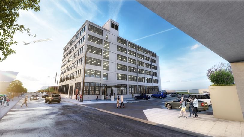 A city rendering offering a look at  a development concept for the Dayton Motor Car Building, 15 McDonough St.,  in the “Oregon East” district.