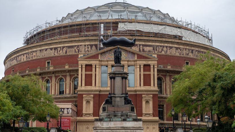 LONDON, ENGLAND - Men’s health charity the Movember Foundation flies an inflatable moustache in front of the Royal Albert Hall on Nov. 1, 2018, in London, England. Moustaches have been appearing as Movember launches their 2018 campaign to stop men dying too young. (Photo by Chris J Ratcliffe/Getty Images)
