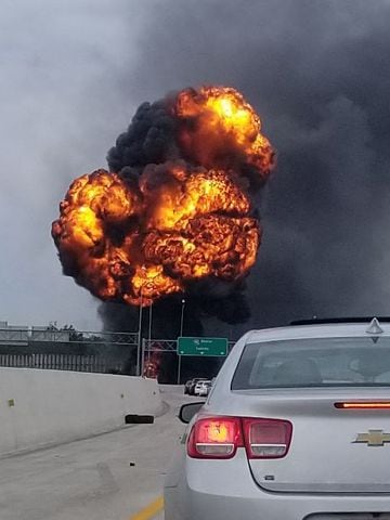 Car, truck collide, resulting in massive fire