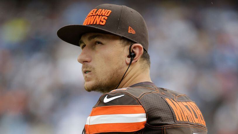 FILE - MARCH 11, 2016: It was reported that Johnny Manziel has been waived by the Cleveland Browns March 11, 2016. SAN DIEGO, CA - OCTOBER 04:  Quarterback Johnny Manziel #2 of the Cleveland Browns looks on from the sideline against the San Diego Chargers at Qualcomm Stadium on October 4, 2015 in San Diego, California. The Chargers defeated the Browns 30-27.  (Photo by Jeff Gross/Getty Images)