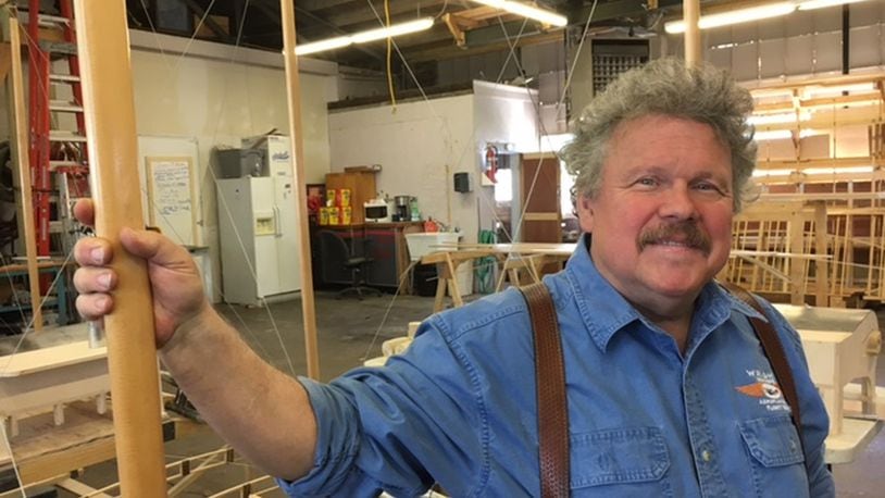 Nick Engler, director of the Wright Brothers Aeroplane Co. in West Milton, recently returned from China, where he and his crew taught the creators of a planned Chinese museum on aviation history how to assemble a Wright Flyer replica. THOMAS GNAU/STAFF