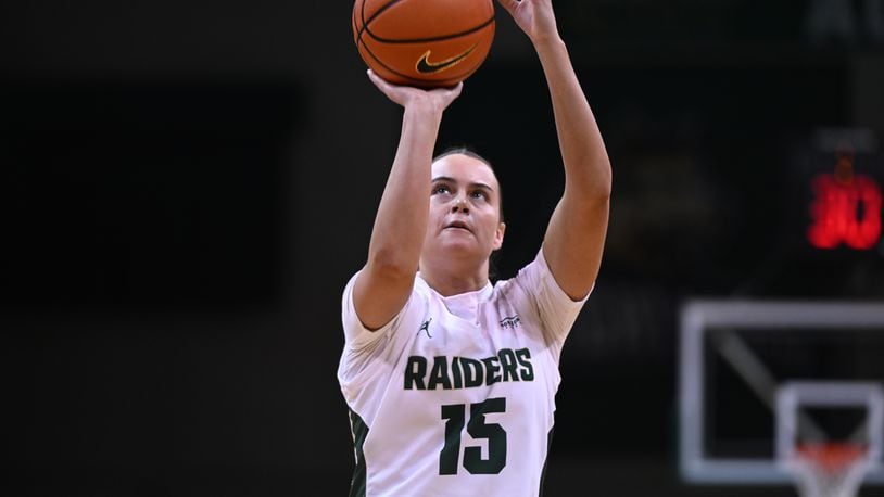 Wright State's Claire Henson, a Valley View High School grad, shoots a free throw during a game earlier this season. Henson scored two ponits and grabbed four rebounds in the Raiders' loss to Youngstown State on Wednesday. Wright State Athletics photo
