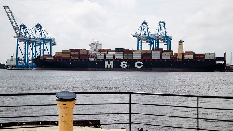 The MSC Gayane is moored on the Delaware River in Philadelphia, Tuesday, June 18, 2019. U.S. authorities have seized more than $1 billion worth of cocaine from seven shipping containers aboard the vessel.
