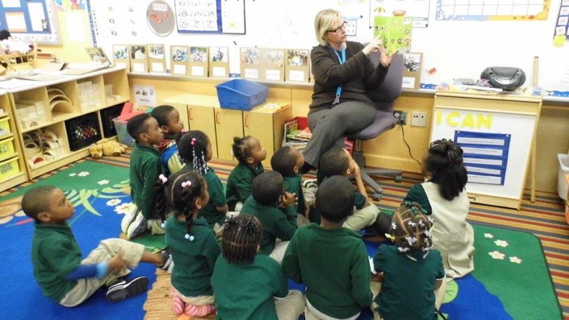 Patricia Timmons works with her preschool class at Dayton’s Westwood PreK-8 School. Dayton Public Schools’ preschool programs received the state’s highest rating of five stars. CONTRIBUTED PHOTO