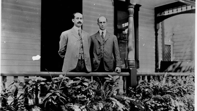 A photo provided by the Library of Congress of Orville and Wilbur Wright in Dayton, Ohio.