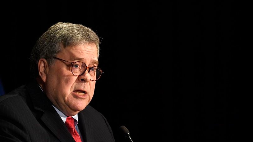 Attorney General William Barr speaks at the National Sheriffs' Association Winter Legislative and Technology Conference in Washington, Monday, Feb. 10, 2020. (Susan Walsh/AP, File)