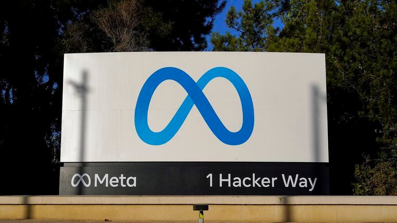 FILE - Meta's logo is seen on a sign at the company's headquarters in Menlo Park, Calif., Nov. 9, 2022. A lawsuit filed Wednesday, May 1, 2024, against Facebook parent Meta Platforms Inc. is arguing that a federal law often used to shield internet companies from liability also allows people to use external tools to take control of their feed — even if that means shutting it off entirely. (AP Photo/Godofredo A. Vásquez, File)