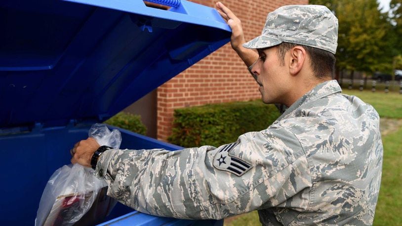 The Wright-Patterson Air Force Base Recycling Center will continue outside collection containers as usual, but requests for pick-up will be evaluated based on the goal of social distancing. (U.S. Air Force photo/Airman 1st Class Brandon Esau)
