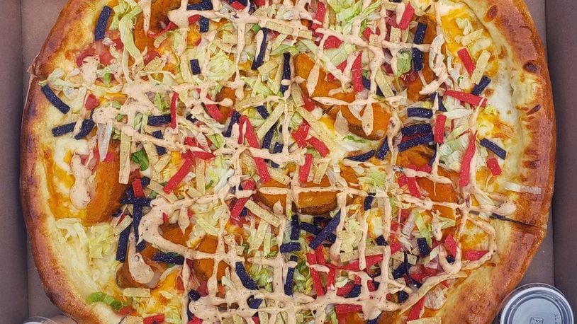 The "Eat Rocks Taco Bell" pizza, available this week at The Pizza Bandit pizza truck, located at Yellow Cab Tavern.