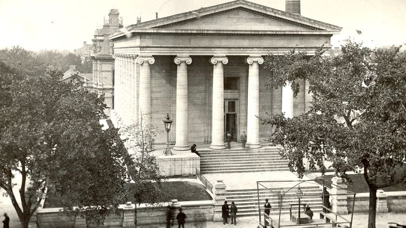 The Old Court House in downtown Dayton was completed in 1850 and is considered one of the best examples of Greek Revival style courthouses in the nation according to Dayton History. The limestone construction material came from a local quarry. This photograph was taken in 1878. DAYTON METRO LIBRARY