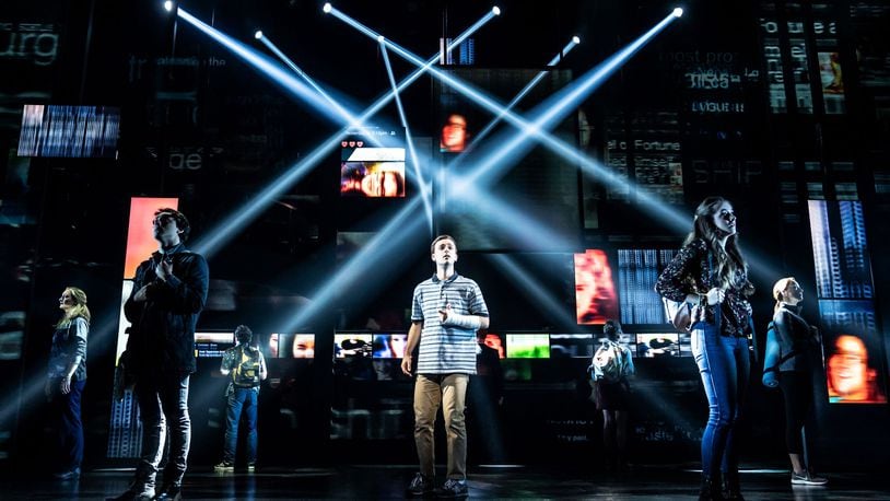 Stephen Christopher Anthony as Evan Hansen and the North American touring company of DEAR EVAN HANSEN. Photo by Matthew Murphy