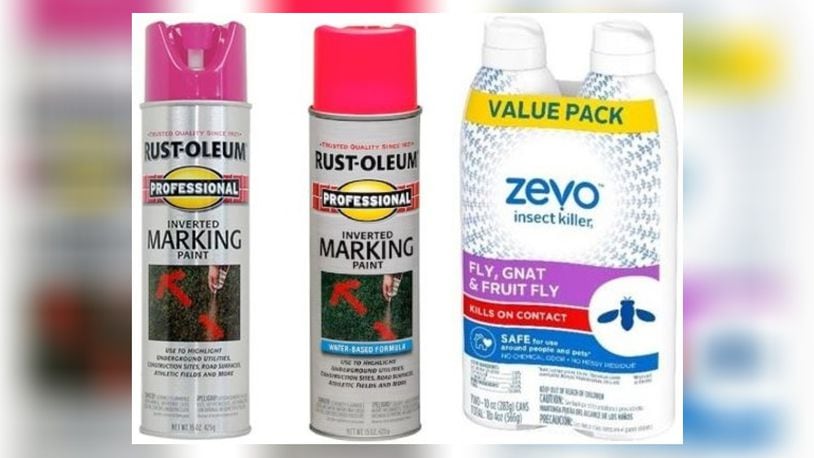 Rust-Oleum fluorescent pink spray paint and Zevo insect spray value packs are under recall.